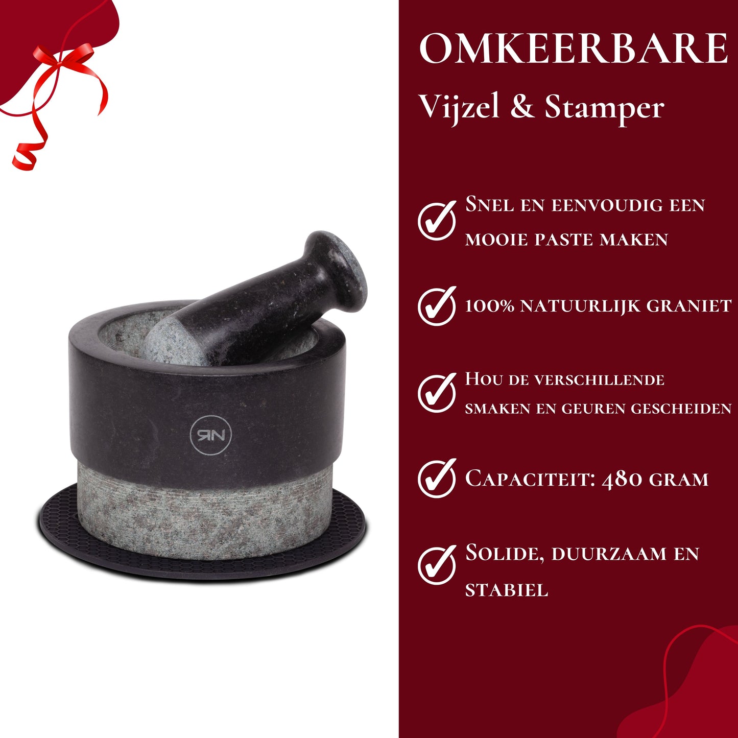 Vijzel en stamper incl. beschermmat