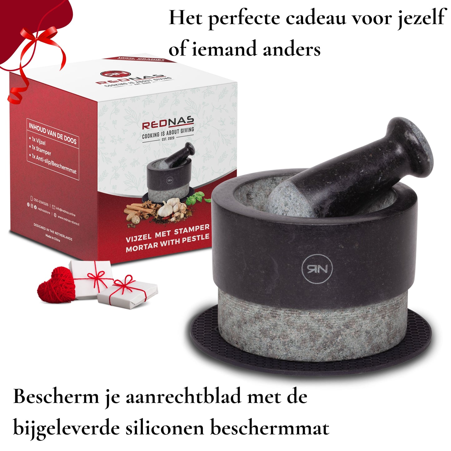 Vijzel en stamper incl. beschermmat