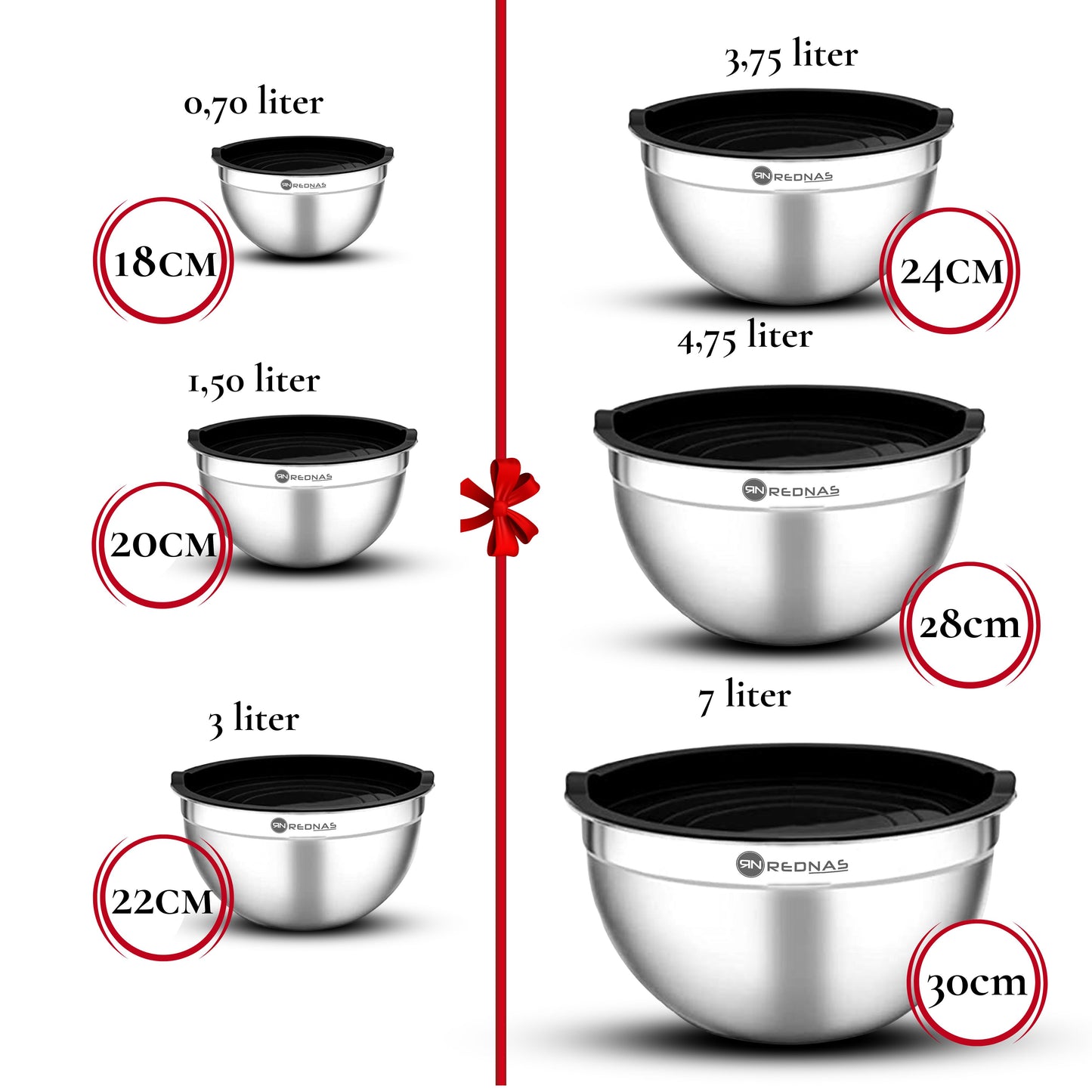 Rednas RVS Mengkommen met Deksel (6-delig)