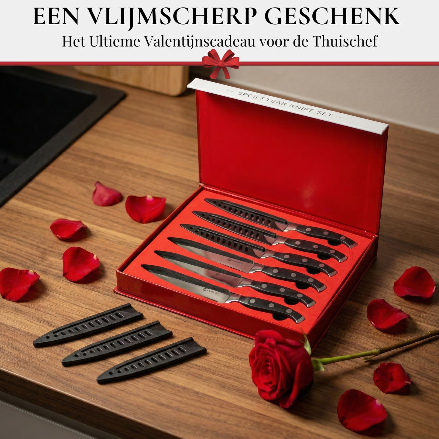 Rednas Steakmessen Set – 6-delige RVS Steakmessen in Luxe Giftbox