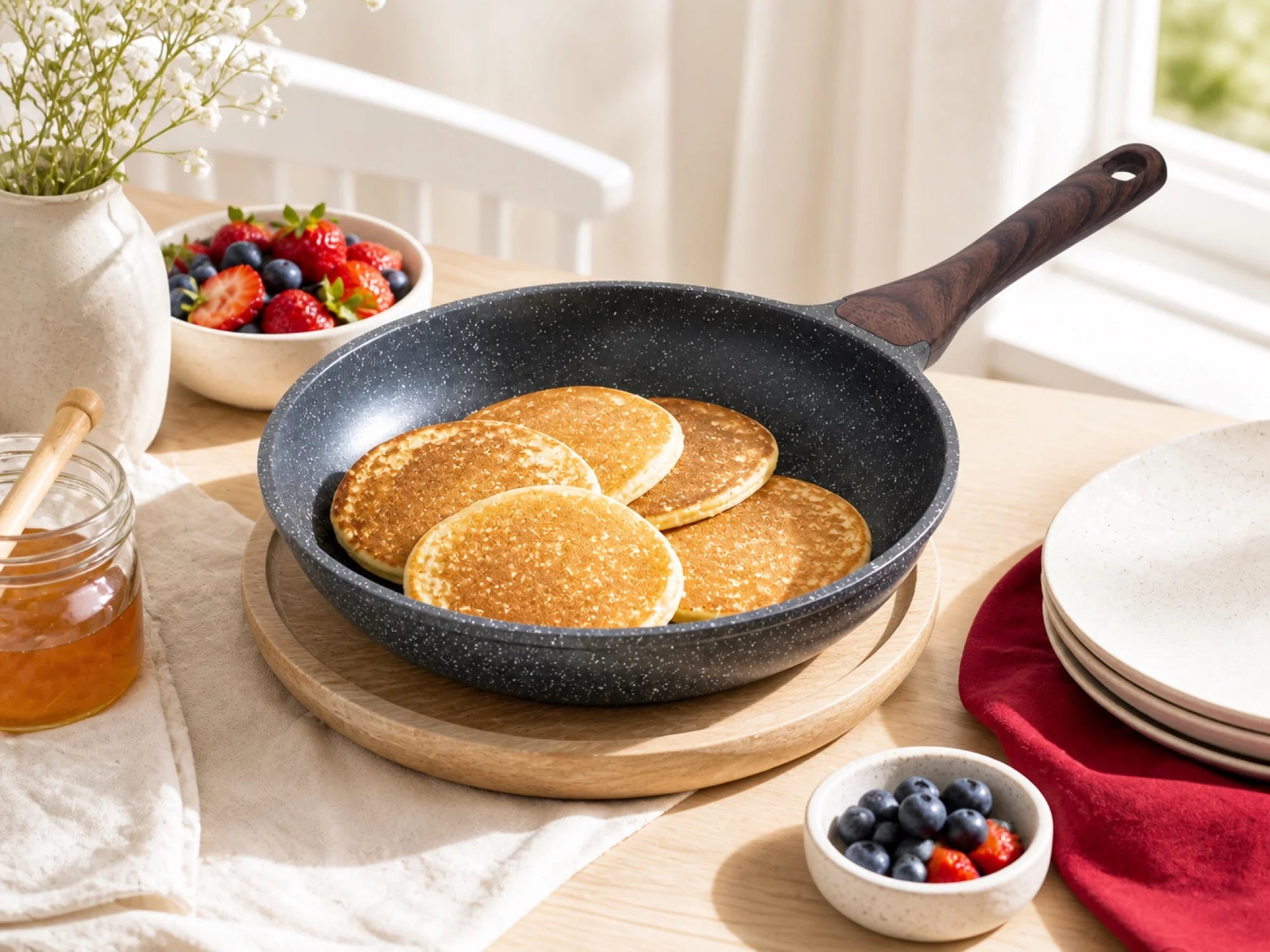 CeramiWood Keramische Koekenpan Ø28 cm in gebruik in de keuken