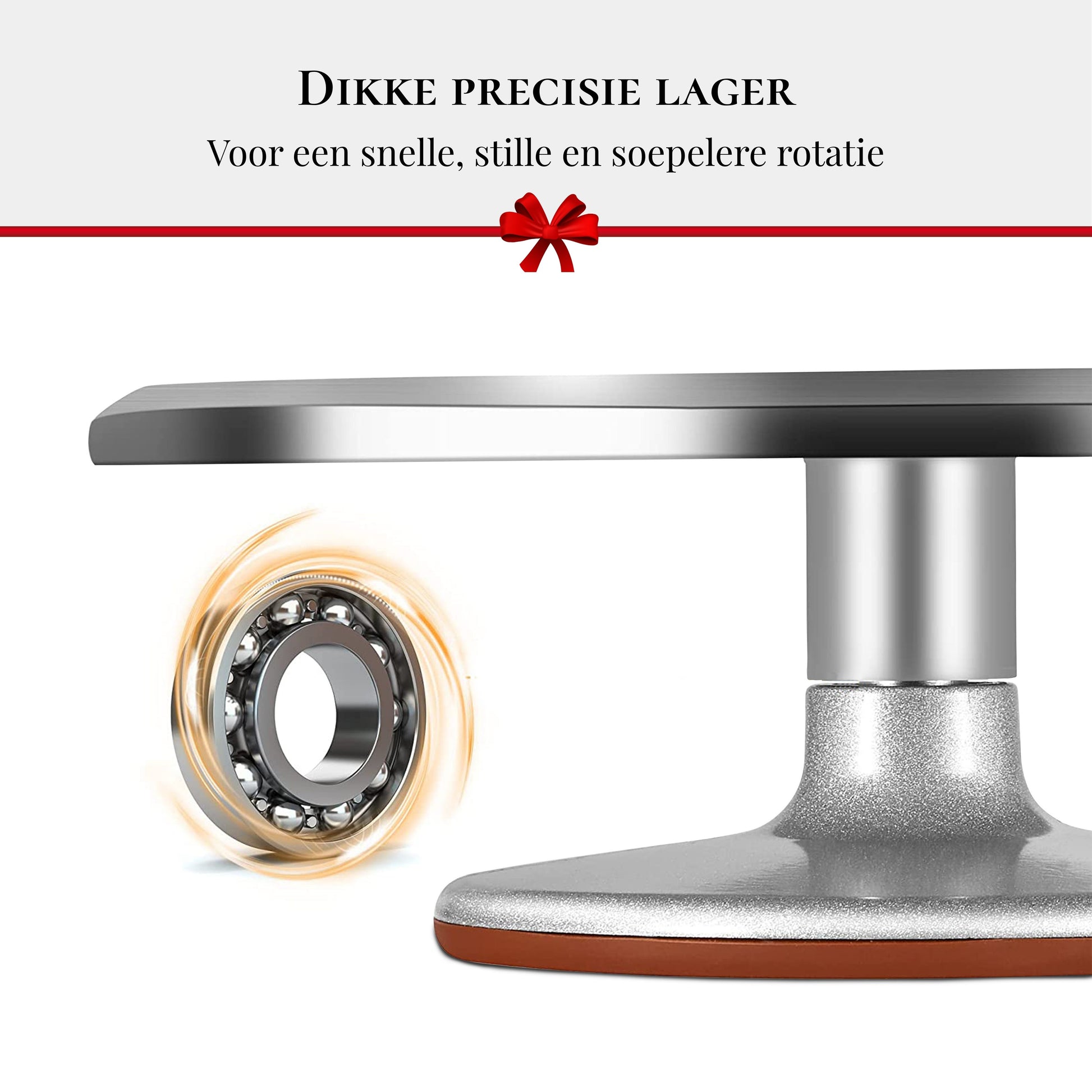 Detail van het dikke precisielager van een draaibaar taartplateau dat zorgt voor een stille, soepele en gecontroleerde rotatie.