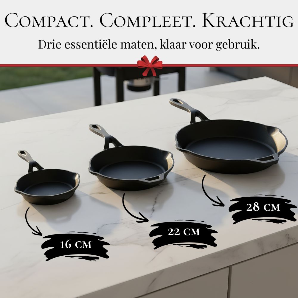Rednas Gietijzeren Koekenpan Set 3-delig 16cm, 22cm en 28cm