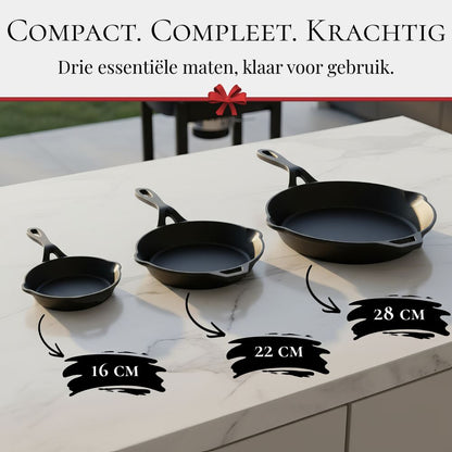 Rednas Gietijzeren Koekenpan Set 3-delig 16cm, 22cm en 28cm