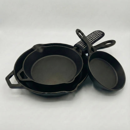 Rednas gietijzeren koekenpannen set 3-delig (16, 22 en 28 cm) — gietijzeren pannen zonder coating, geschikt voor oven en BBQ