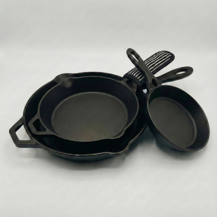 Rednas gietijzeren koekenpannen set 3-delig (16, 22 en 28 cm) — gietijzeren pannen zonder coating, geschikt voor oven en BBQ