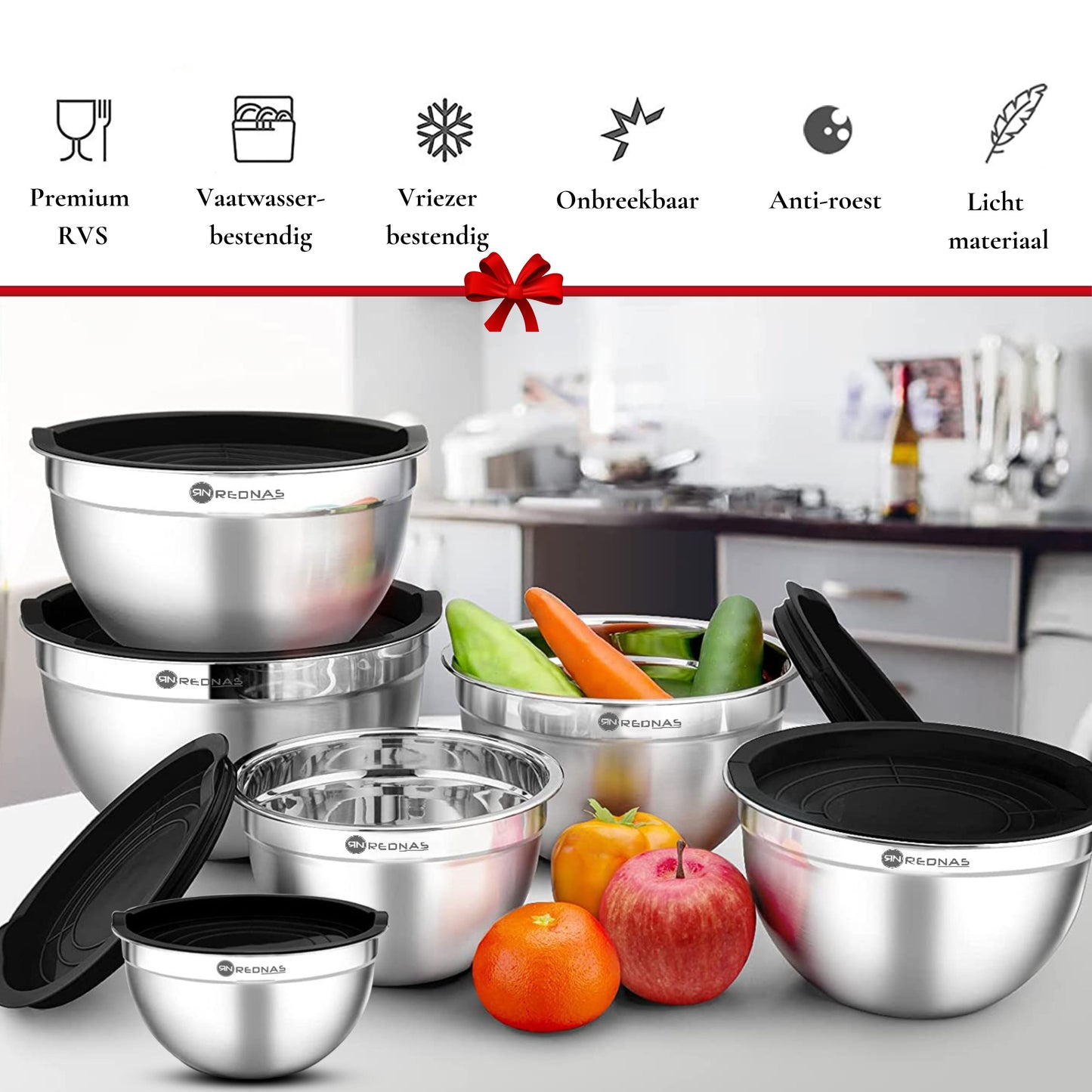 Rednas RVS Mengkommen met Deksel (6-delig)