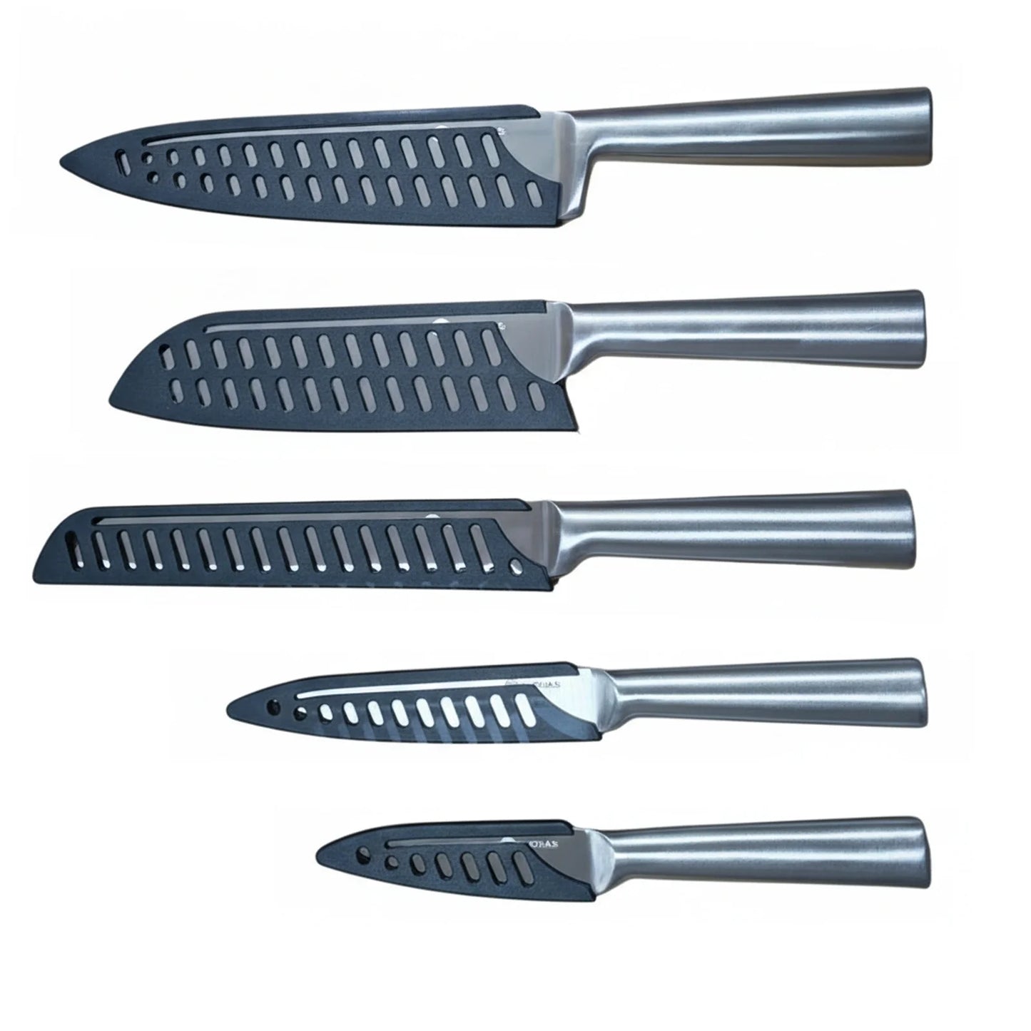 Rednas RVS messenset 5-delig — koksmes, santoku, broodmes, utilitymes en schilmes met beschermers