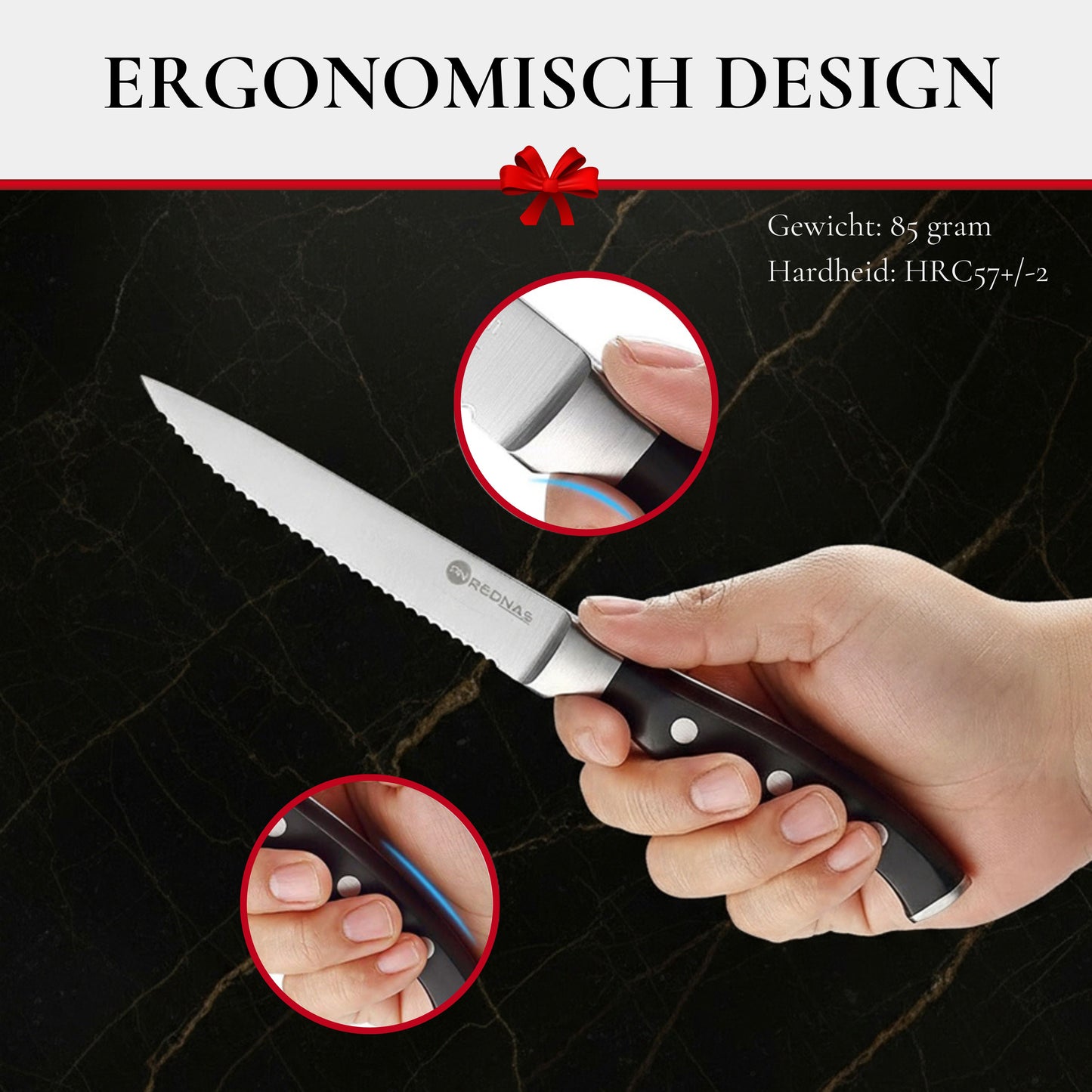 Rednas Steakmessen Set – 6-delige RVS Steakmessen in Luxe Giftbox