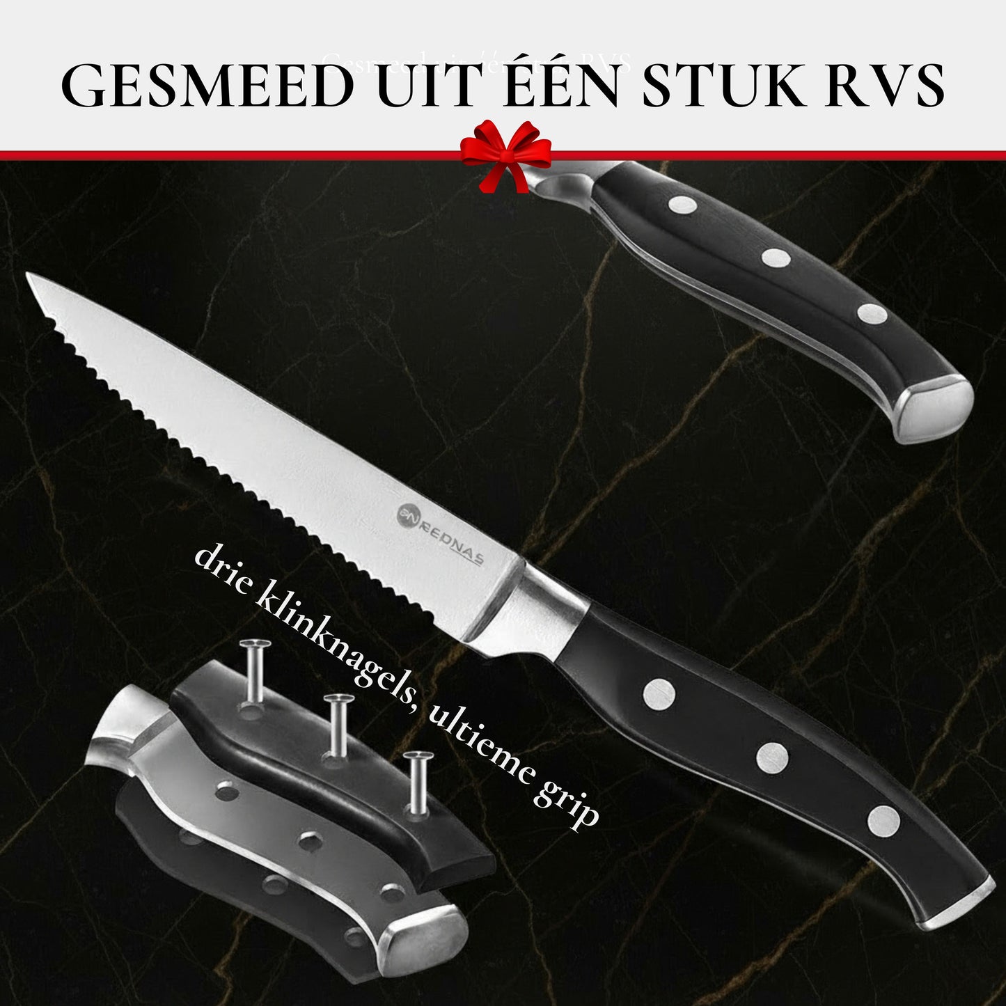 Rednas Steakmessen Set – 6-delige RVS Steakmessen in Luxe Giftbox