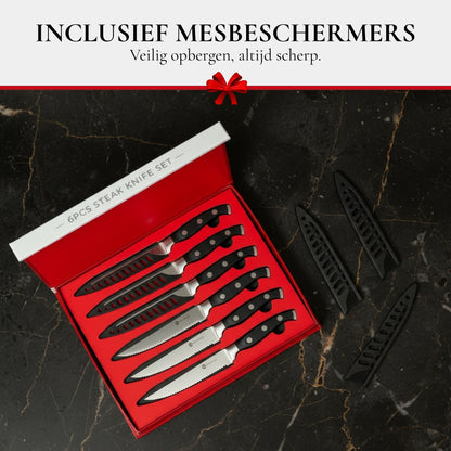 Rednas Steakmessen Set – 6-delige RVS Steakmessen in Luxe Giftbox