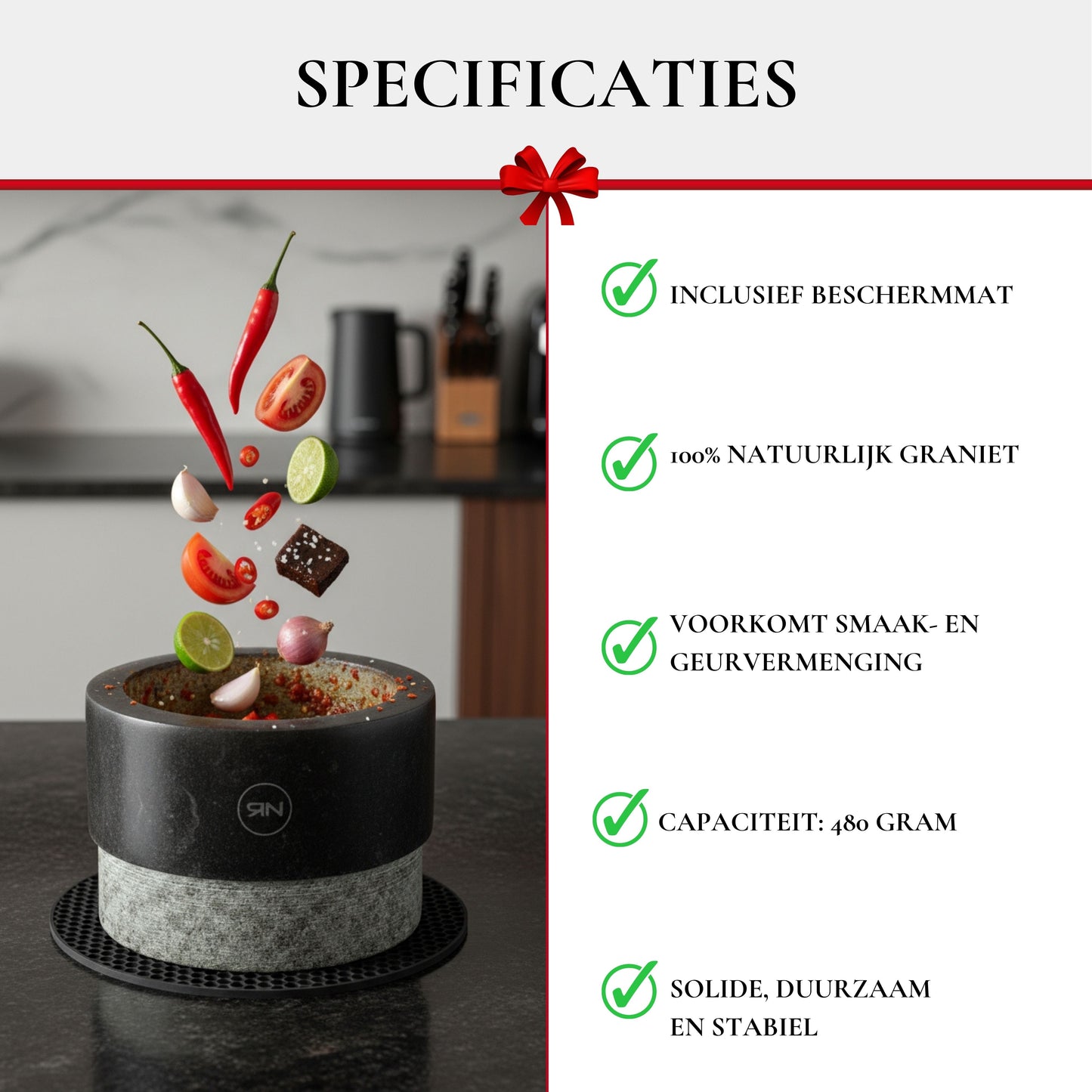 Rednas vijzel en stamper incl. beschermmat