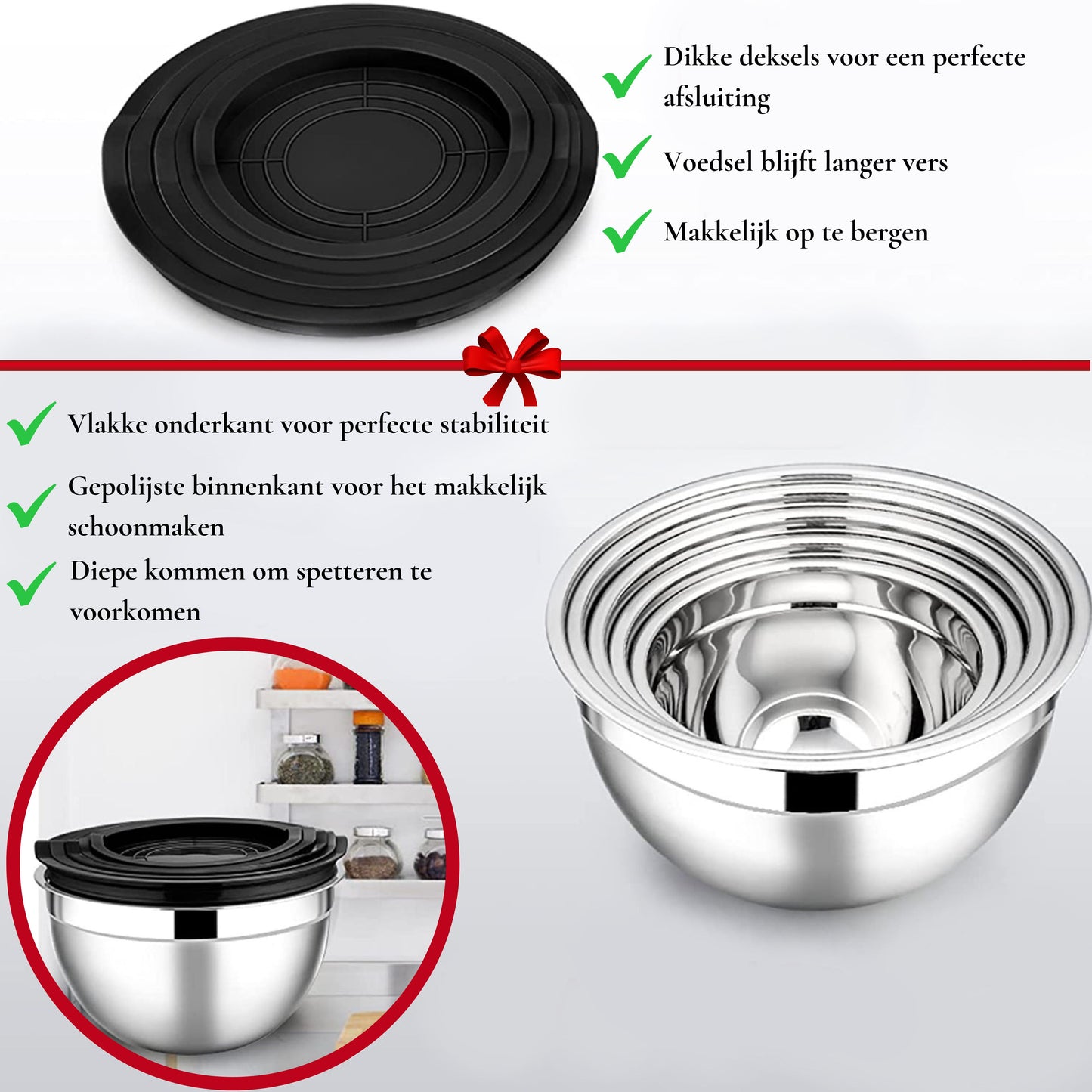 Rednas RVS Mengkommen met Deksel (6-delig)